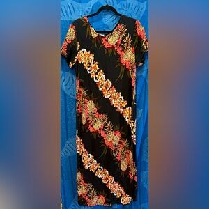 Hilo Hattie Black and Red Sheath Midi Dress